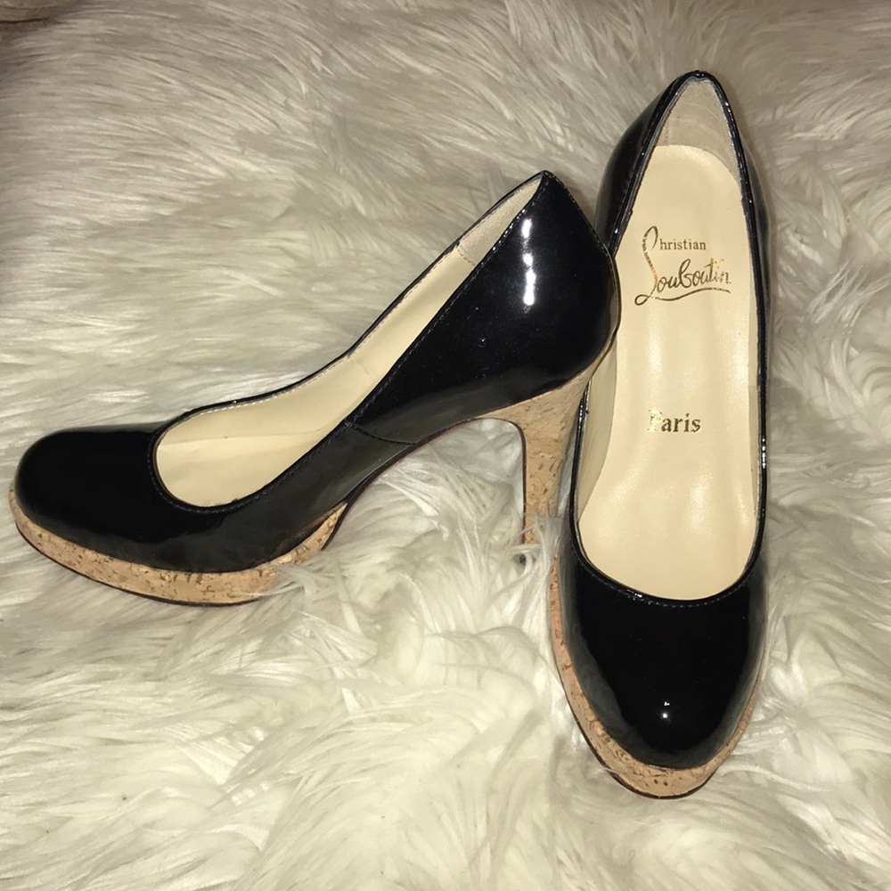 Christian Louboutin Black Patent Cork Heels